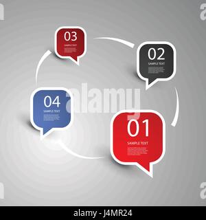 Colorful Numbered Round Square Speech Bubbles - Infographic Design Template with Icons - Illustration Template in Freely Editable Vector Format Stock Vector