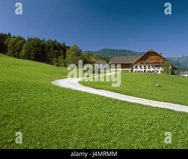 Austria, salt chamber property, Strobl in the Wolfgang's lake, meadow, hill, farm Europe, Salzburg, Salzburg country, scenery, field scenery, house, farm, summer Stock Photo