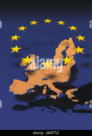 Computer graphics, the European Union, map, Europe, stars, float, co-ordinate system the EU, union, connection, member states, the EC, European Community, countries, EU countries, politics, European, state connection, organisation, internationally, federation, EU eastward enlargement, eastward enlargement, member countries, extension, graphics, colour tuning, colour blue Stock Photo