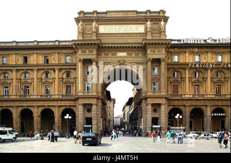 Italy, Tuscany, Florence, Piazza della Repubblica, triumphal arch Europe, town, square, west page, building, structure, in 1895, architecture, architectural style, art, culture, place of interest Stock Photo