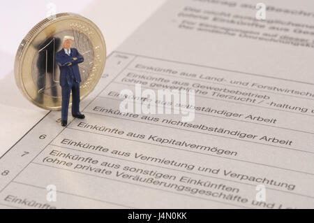 Form, income tax, character, euro of coins, icon, steering wheel, to ...