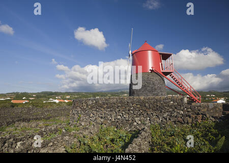 Portugal, island Pico, wine-growing culture, windmill, Stock Photo