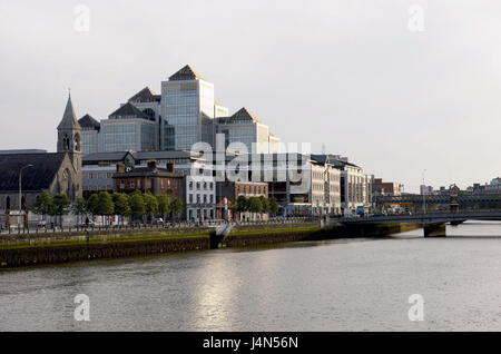 Ireland, Leinster, Dublin, quays of the Liffey River, dock country, Immaculate Heart of Mary Church, Ulster bank, Stock Photo