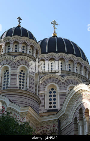 Latvia, Riga, Russian orthodox church, detail, domes, Stock Photo