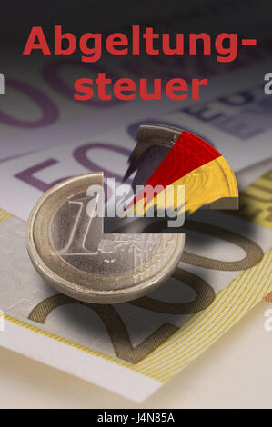 Icon, definitive withholding tax, banknotes, euro coin, fourth, burst, stroke, payment steering wheel, money, coin, euro, withholding tax, capital income, capital, capital yield, income, steering wheels, all-inclusive price, tax office, F sharp exchange rate, savings, economy credit, economy interest, investment, interests on capital, tax return, trigger, interest steering wheel, stocks, bonds, investment funds, economy letter, bankbook, finances, triggers, computer graphics, Stock Photo