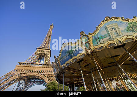 France, Paris, Eiffel Tower, carousel, detail, Stock Photo