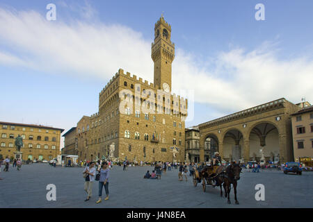 Italy, Tuscany, Florence, Piazza della Signoria, tourists, horse's carriage, Stock Photo