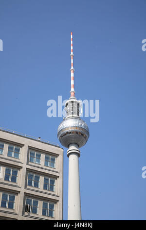 Germany, Berlin, Alexander's square, house facade, television tower, detail, Stock Photo
