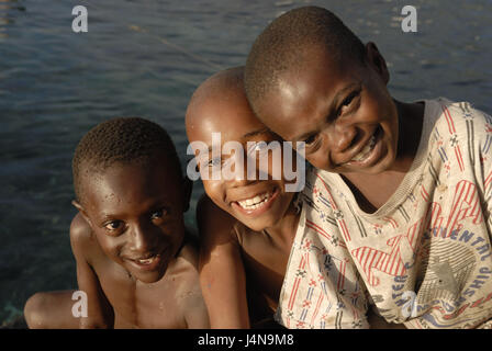 Children, boys, happily, curiosity, Grand Comore, the Comoro Archipelago, Stock Photo