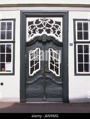 Germany, Schleswig - Holstein, Friedrich's town, Prinzenstrasse, house, door, detail, North Germany, town, place of interest, destination, input, building, structure, architecture, historically, outside, deserted, baroque, baroque door, window, Stock Photo
