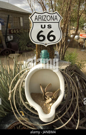 The USA, Arizona, route 66, Hackberry, backyard, scrap metal, urinal, cacti, dries up, Stock Photo