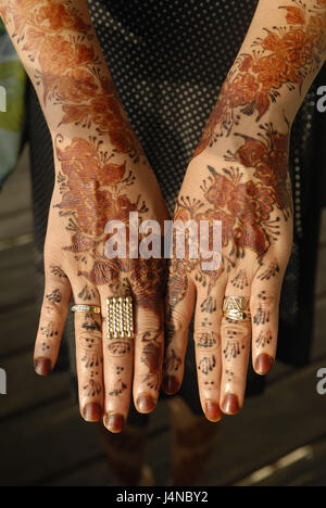 Woman, detail, hands, paints, henna, wedding ceremony, Grand Comore, the Comoro Archipelago, Stock Photo
