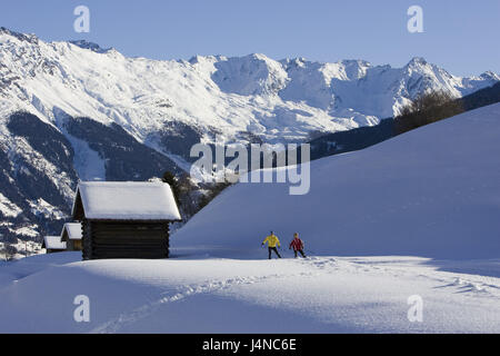 Austria, Tyrol, Fiss, couple, cross-country, cross-country trail, winter scenery Stock Photo