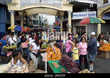 The Philippines, island Luzon, Manila, centre of the city, Carriedo District Quiapo Market, market beating out, destination, capital, town, market, Marktstrasse, shopping street, market stalls, display screens, people, locals, food, sales, Stock Photo