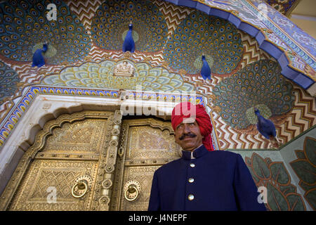 India, Rajasthan, Jaipur, city Palace, awake soldiers, Stock Photo