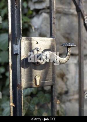 Iron gate, door latch, close up, Stock Photo