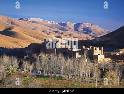 Morocco, Dades valley, kasbah, the Atlas Mountains, Africa, North Africa, Dadestal, scenery, mountains, structure, fortress, castle grounds, fortress attachment, Stock Photo