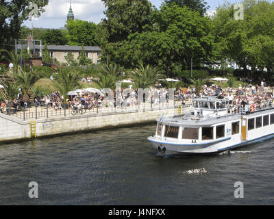 Germany, Berlin, the Spree, excursion boat, Monbjoupark, beach, person, Stock Photo