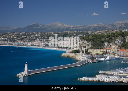 France, Cote d'Azur, Nice, town view, port entrance, Stock Photo