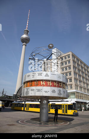 Germany, Berlin, Alexander's square, television tower, world time clock, Stock Photo
