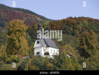 Austria, salt chamber property, lunar lake, Hilfbergkirche, autumn, mountain Hilf, pilgrimage church, church, in 1706, parish church, mountain wood, season, faith, religion, place of interest, Stock Photo