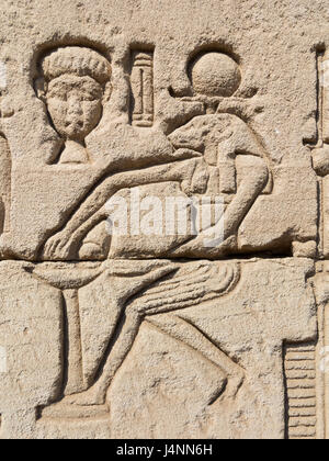 Relief work at Denderah Temple, near Qena City, Egypt Stock Photo