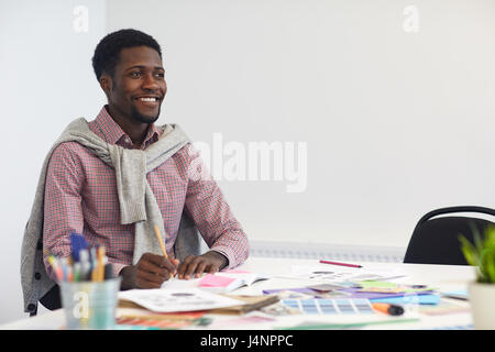 African-american student getting ready for exam or seminar Stock Photo