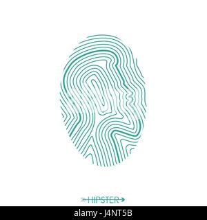 Hipster fingerprint. Hair and beard. Simple design for logo, silhouette. Vector illustration. Stock Vector