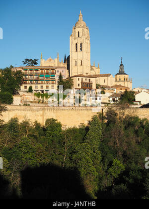 a far view of Catedral Santa Maria Cathedral Segovia, Spain Stock Photo