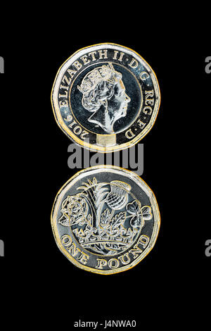 New British £1 coin on black background Stock Photo