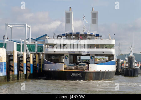 Wilmington Ferry, Lewes, Delaware: September 5, 2014 - The Wilmington Ferry docked in Delaware with passengers and vehicles on board.  The ferries tra Stock Photo