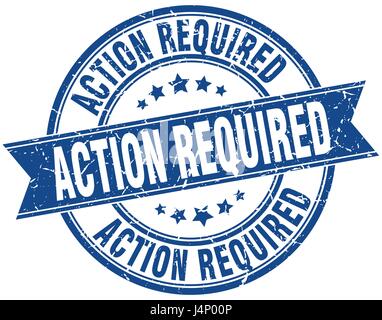 action required round grunge ribbon stamp Stock Vector