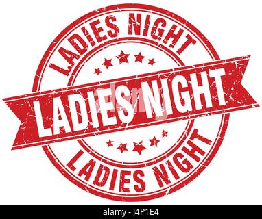 ladies night round grunge ribbon stamp Stock Vector