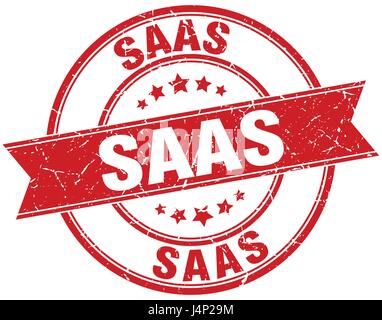 saas round grunge ribbon stamp Stock Vector