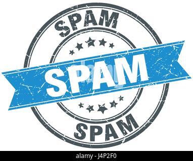 spam round grunge ribbon stamp Stock Vector