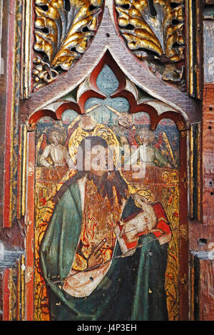 Detail from the medieval rood screen in the parish church of St Michael at Aylsham, Norfolk, England, United Kingdom. Stock Photo