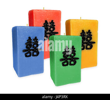 Four color candle with chinese pattern isolated on white (This is not a text, that's just a non figurative pattern) Stock Photo
