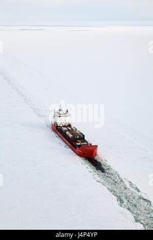 Icebreaker on Yenisei river, top view Stock Photo