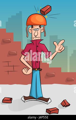 Brick builder falls on his head Stock Vector