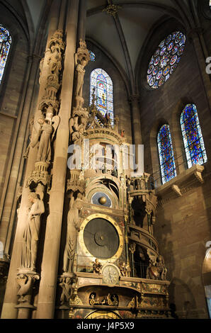 France, Alsace, Bas-Rhin, Strasbourg, cathedral, angel's pillar, astronomical clock, Stock Photo