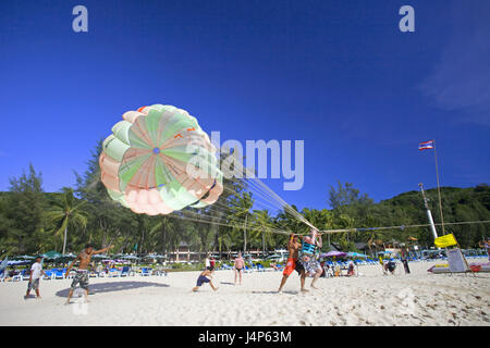 Thailand, Phuket, Kata Noi Beach, bathers, Parasailing, Stock Photo