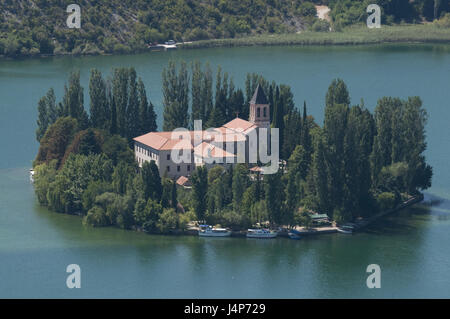 Croatia, Dalmatia, national park Krka, island Visovac, cloister, church, Stock Photo