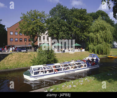 Germany, Schleswig - Holstein, Friedrich's town, canal round trip, North Germany, town, place of interest, destination, round trip, boat, ship, boat trip, canals, houses, buildings, people, tourists, tourism, Stock Photo