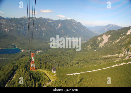 Germany, Bavaria, Werdenfels, Grainau, Eibsee cable car to the Zugspitze summit, Stock Photo