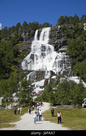 Norway, Voss, Tvindefossen waterfall, tourist, no model release, Stock Photo