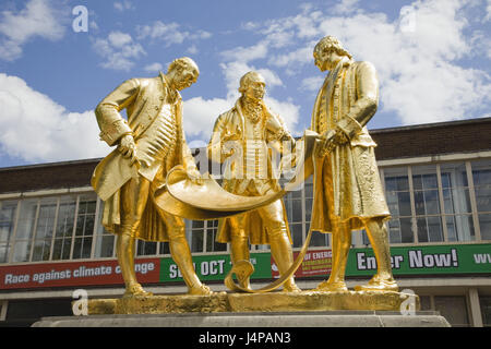 Great Britain, England, Birmingham, The Golden bell-boys of Birmingham, statue, Matthew Boulton, James watt, William Murdoch, Stock Photo