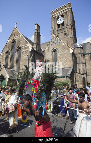 Great Britain, England, London, Ealing, Shri Kanaga quay Thurk Amman Temple, Chariot festival, participant, no model release, Stock Photo