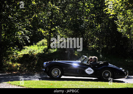 Car sport, historical mountain race, old-timer Jaguar XK 120 dhc, Stock Photo