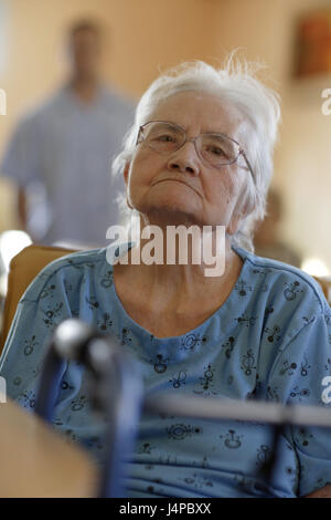 Nursing home, senior, sit, half portrait, model released, Stock Photo