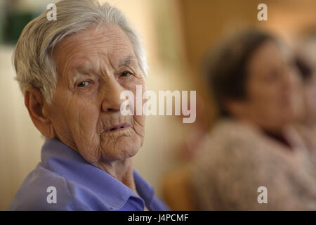 Nursing home, senior, sit, portrait, model released, Stock Photo